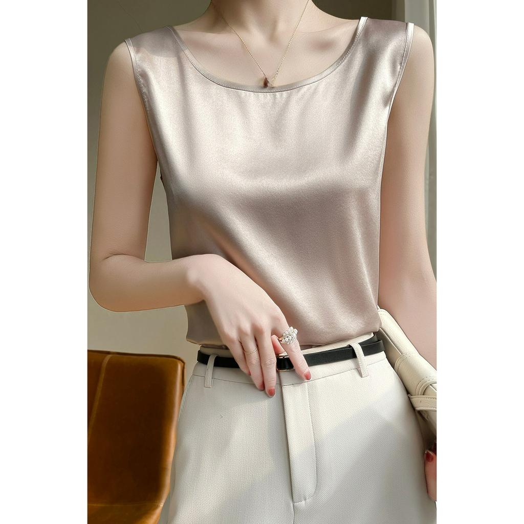 Summer Round Neck Simulation Silk Camisole Women's Small Suit with Loose Inside and Sleeveless Top Thin Bottoming Shirt