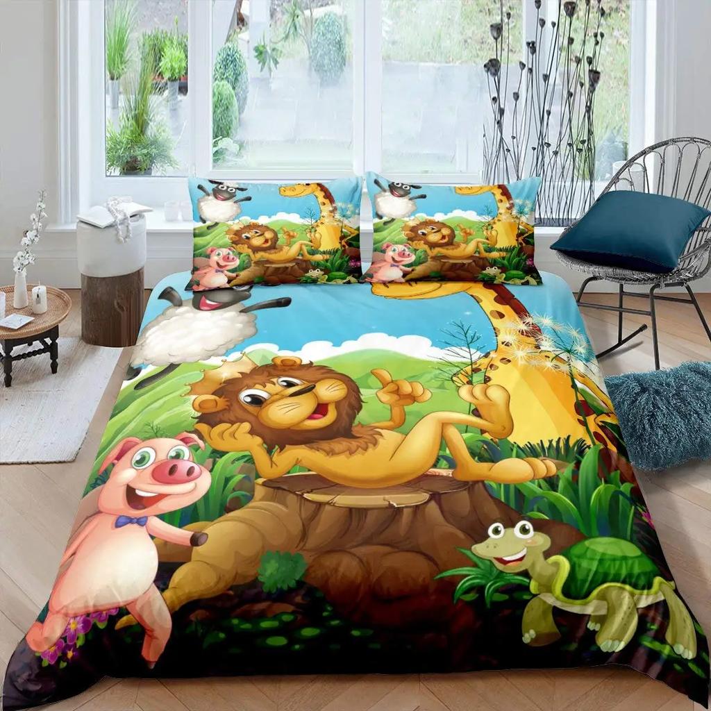 Ovečka Povlak na přikrývku King Queen Size Lovely Farm Animals Povlečení pro děti Teens Dospělí Bílá koza 2/3ks Povlak na polštář Povlak na přikrývku