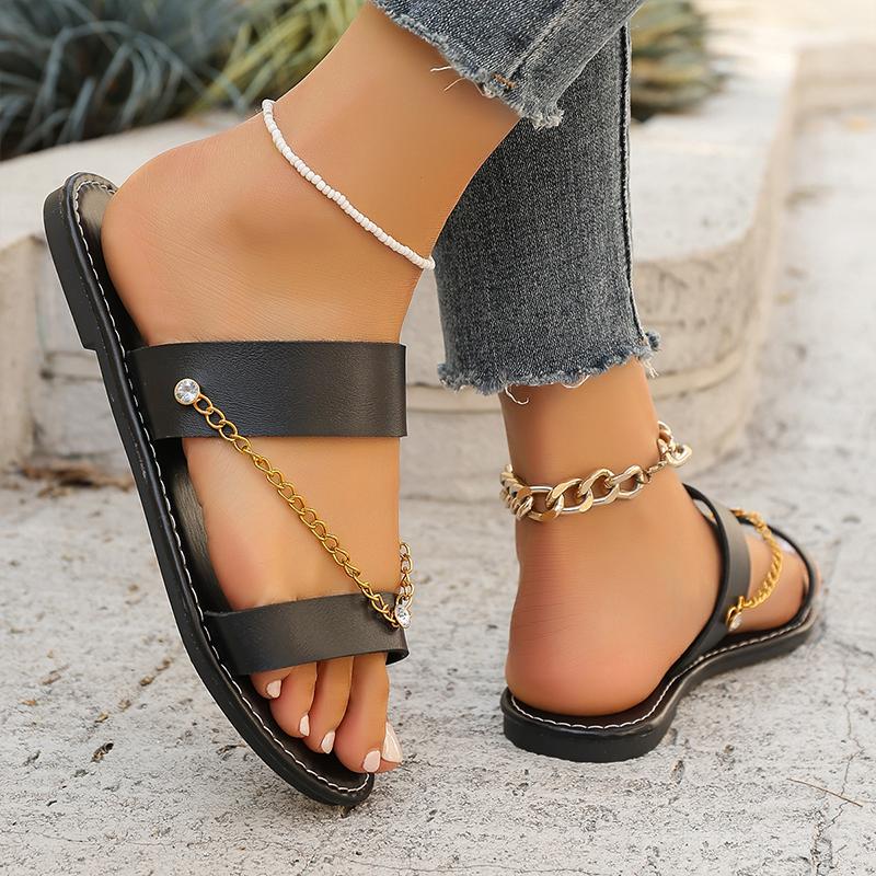 Modische Ballerinas Damen Hausschuhe Lässige Bequeme Schuhe Kette Mode Walking Flip Flops Sommer Damen Sandalen 2025 Trend Strand Zapatillas Mujer