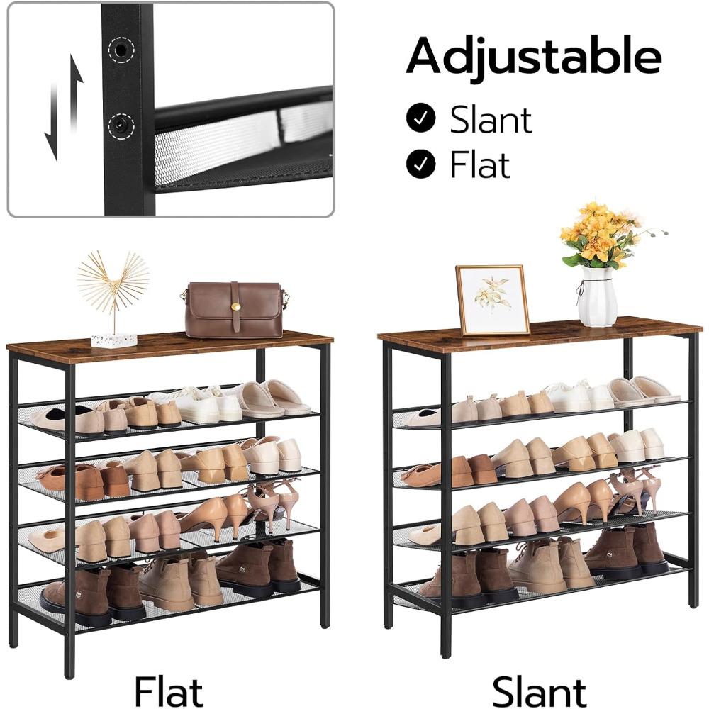 Shoe Rack, 5-Tier Shoe Storage Unit Flat & Slant Adjustable Shoe Organizer Shelf for 16 Pairs, Durable and Stable, for Entryway