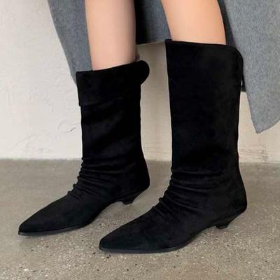Pointed Toe Women's Boots Suede Heeled Shoes Winter Dress Luxury Designer Boots 2025 New Trend Elegant Botas Para Muje