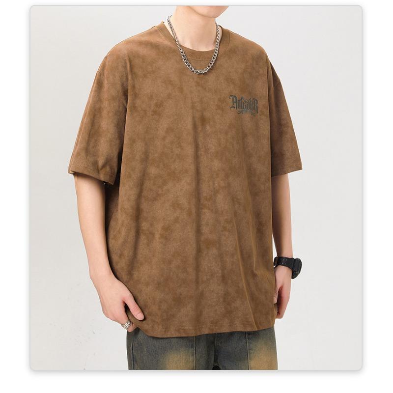 New American High-density Knitted Loose-print Men's T-shirt Short-sleeved