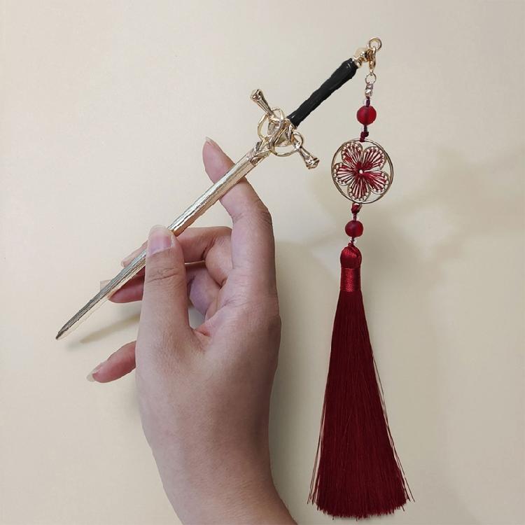 Stylish Hair Clip Swords Shaped Tassels Hair Barrette Alloy Texture Hair Accessory Hairpin Present for Swords Enthusiasts
