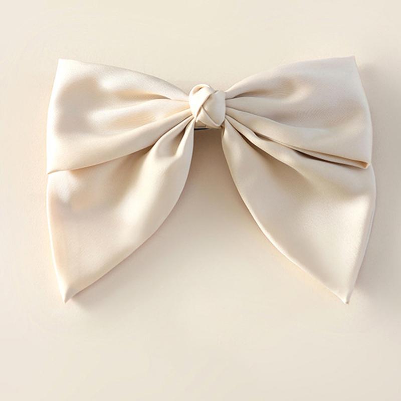 

Элегантные атласные шелковые заколки-автоматы для волос с большим бантом для женщин и девочек, однотонные черные ленты, большие банты, заколки для волос, модные аксессуары для волос Size fits all