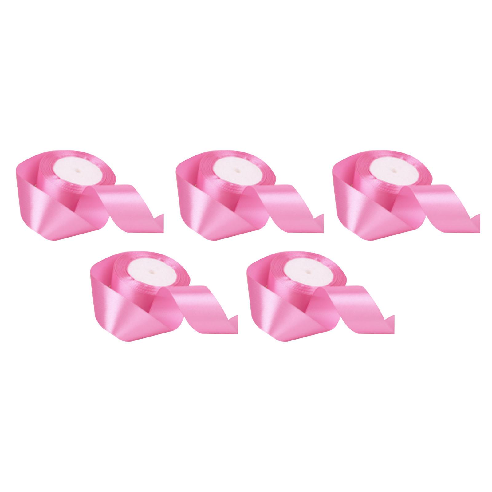 5 Rollen Effen Kleur Lint 4cm Dubbelzijdig Satijnlint voor DIY Handwerk Cadeauverpakking 5 Kleuren roze
