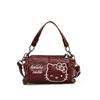 Borsa a Spalla Singola Cilindrica con Decorazione in Pizzo a Rete Ricamato Hello Kitty per Donna