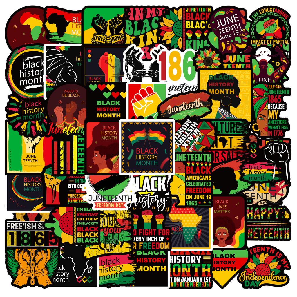 50PCS Juneteenth Black History Stickers, American Independence Day Decals for Phone, Laptop & Luggage