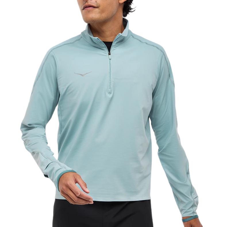 HOKA ONE ONE Comfortable Warm Knitted Sports Long Sleeve T-Shirt Men tops Crystal-Blue 1164156