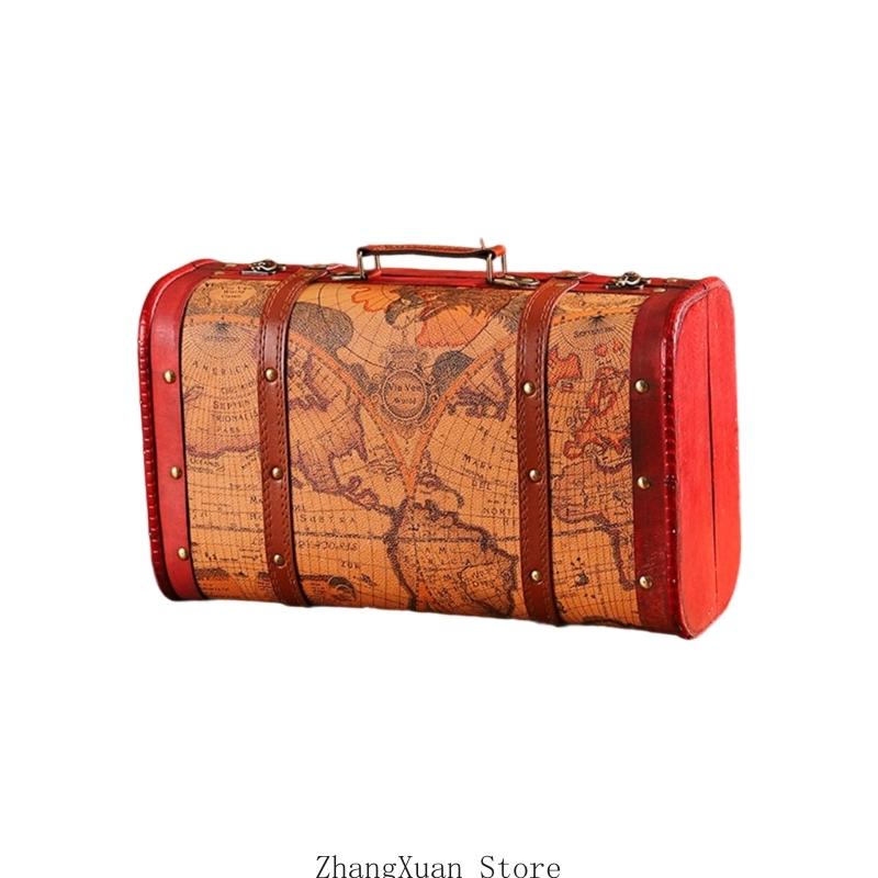 3XUF Handcrafted Wooden Travel Box Faux Leather Handle Portable Organiser for Jewelry