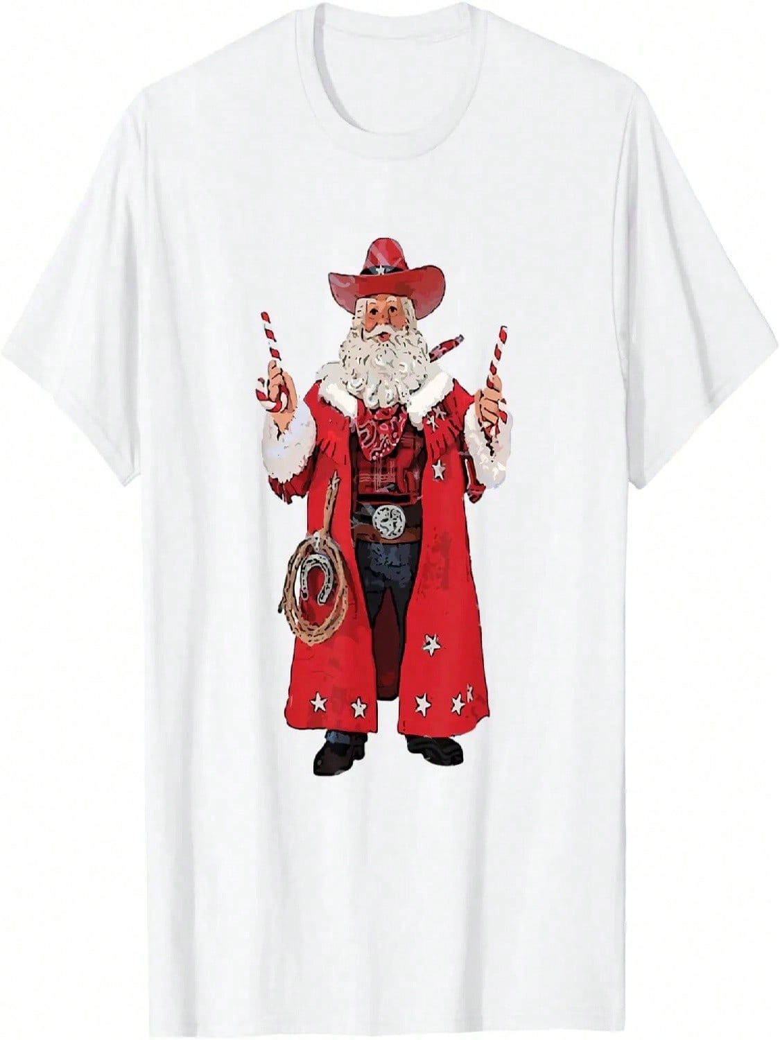 Retro Merry Christmas Howdy Santa Cowboy Western Santa T-Shirt S