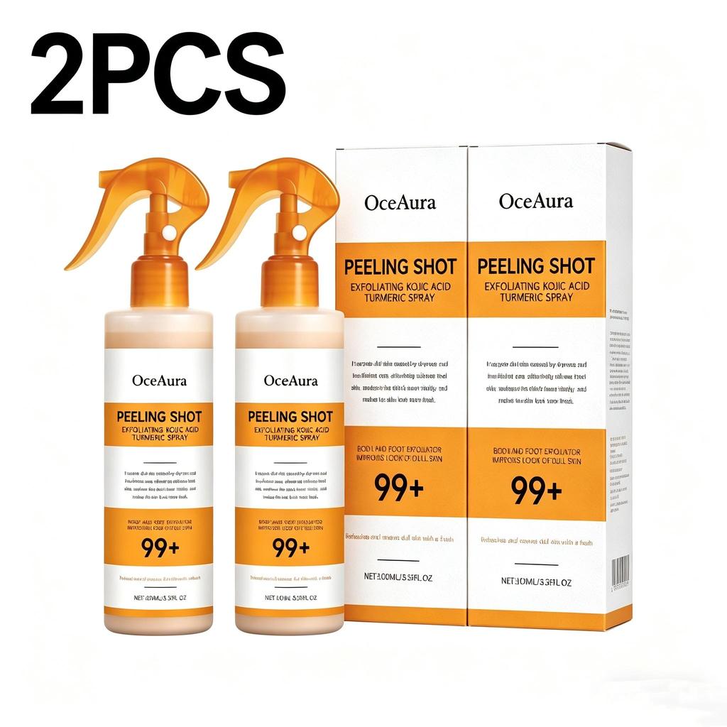OceAura Exfoliační sprej na tělo s kyselinou kojovou a kurkumou, Jemný čistič pleti na záda, ruce a nohy, Denní hydratační péče pro drsnou pokožku 100 ml