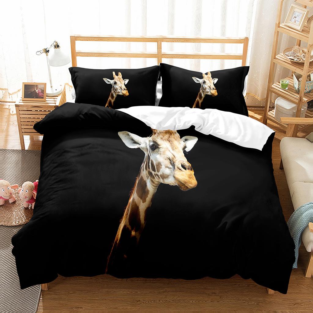 Farbenfrohe Giraffe Bettbezug-Set Niedliches Wildtiermuster Polyester Bettdeckenbezug Einzel-Doppelgröße für Kinder Bettwäsche-Set