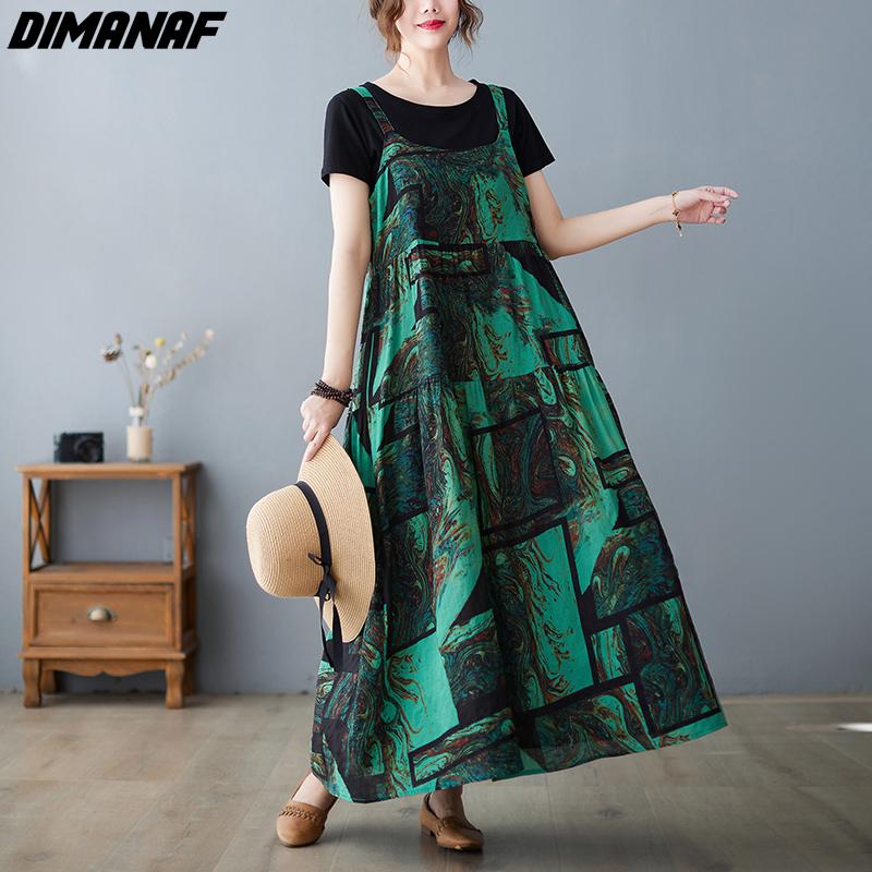 

DIMANAF женское платье Лето плюс размер пляжный сарафан льняное платье без рукавов с цветами модное свободное повседневное длинное платье большого размера One Size жёлтый