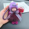 Korean Bow Keychain: Squinting Doll with Fox Fur Pendant - A Unique Japanese and Korean Gift