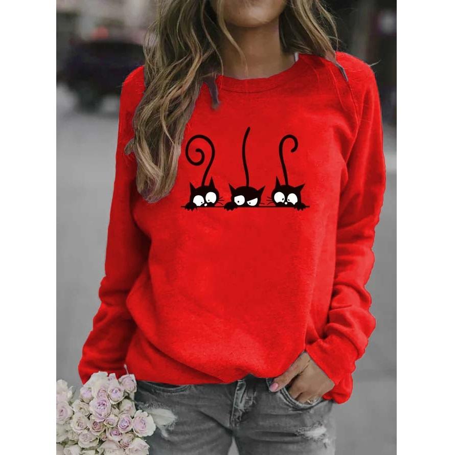 Women's Casual Long-sleeved Round Neck Printed Loose Sweatshirt Top