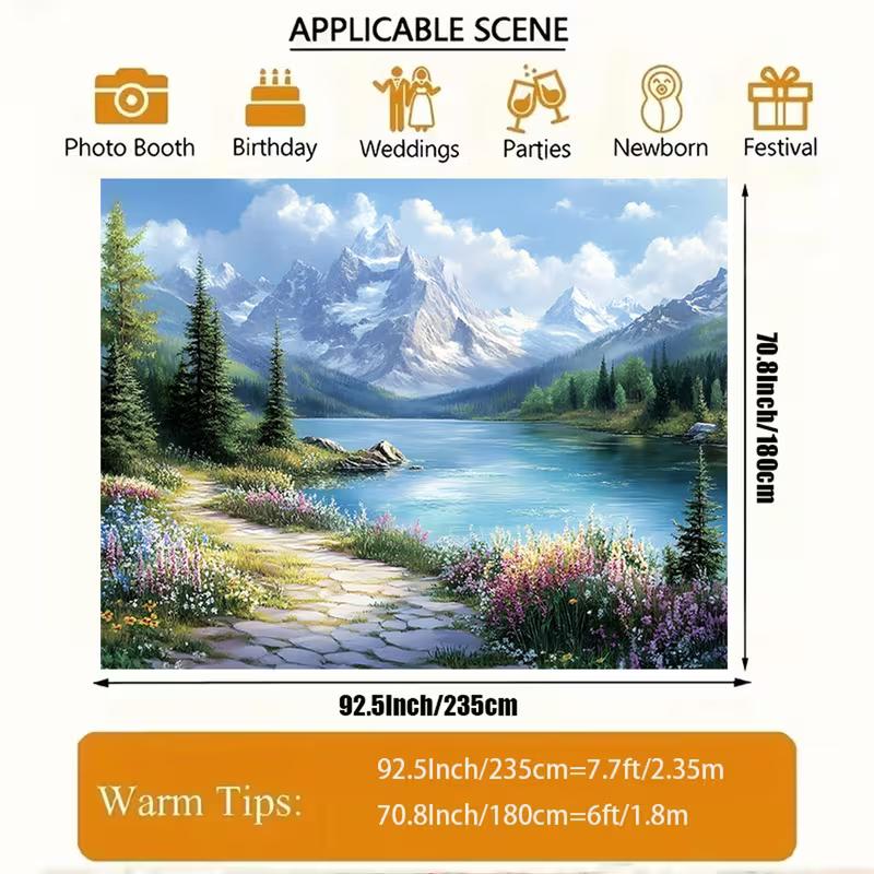 Scenic Mountain Lake & Flower Tapestry, Nature Landscape Wall Hanging Cloth for Room Home Decoration