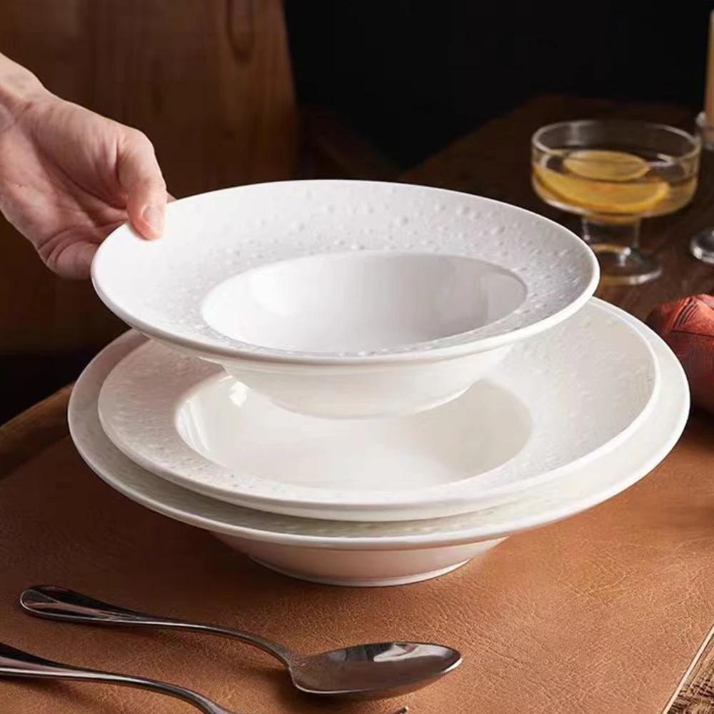 High Feeling Hotel Plate Western Pasta Ceramic French Creative Salad Straw Hat  White