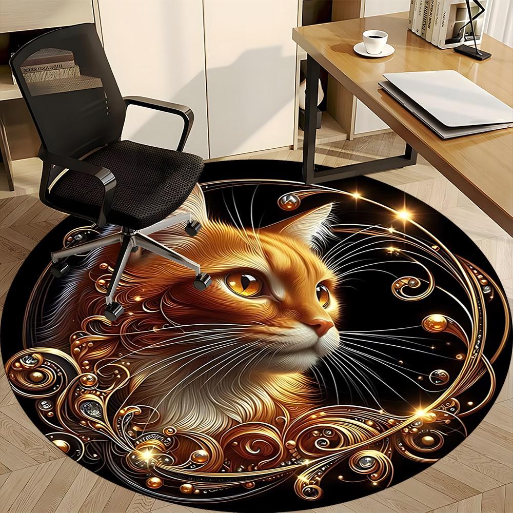 1pc Golden Feline Elegance Chair Carpet for Office, , Non-slip carpet, Very suitable for offices, farmhouses,Outdoor carpet yy251120028
