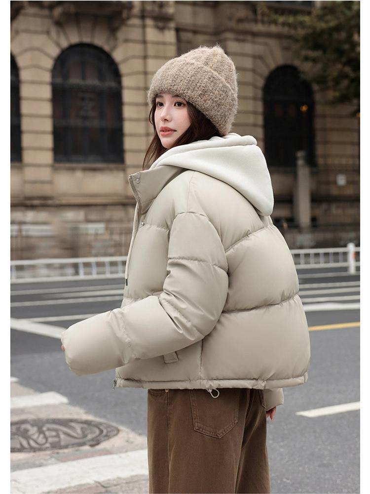 Fake Two-Piece Hooded Short Puffer Jacket With Drawstring
