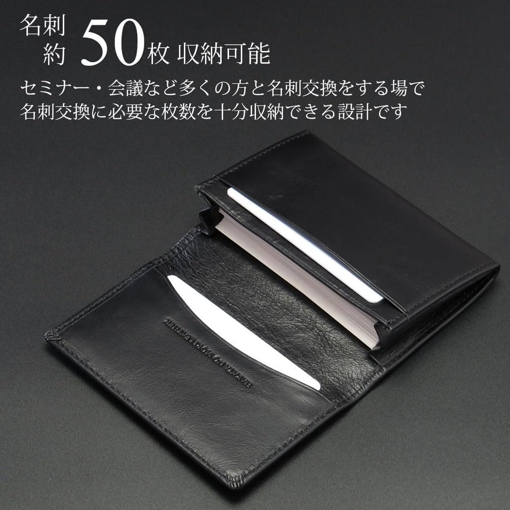 NO MORI Business Card Card Large Holds Over 50 Genuine Stylish and Simple Design for Men and Women Navy [HAKATA LEATHER] Holder, Case, Capacity,