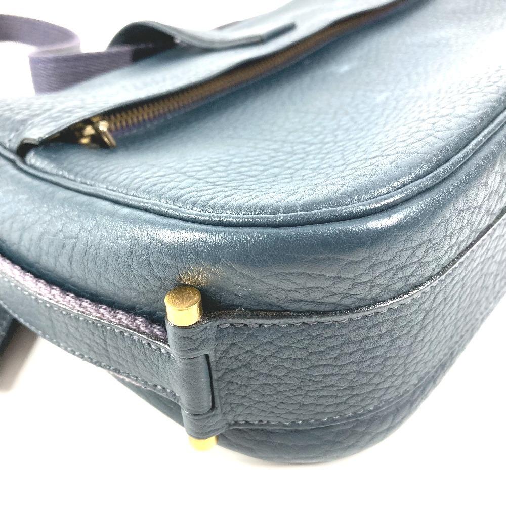 HERMES Logo Noumea Shoulder Bag Hand Bag Drawstring Shoulder Bag Leather Navy