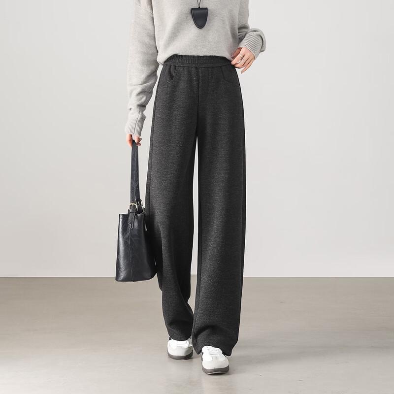 HSTYLE Women's Wool Blend High-Waist Straight-Leg Pants