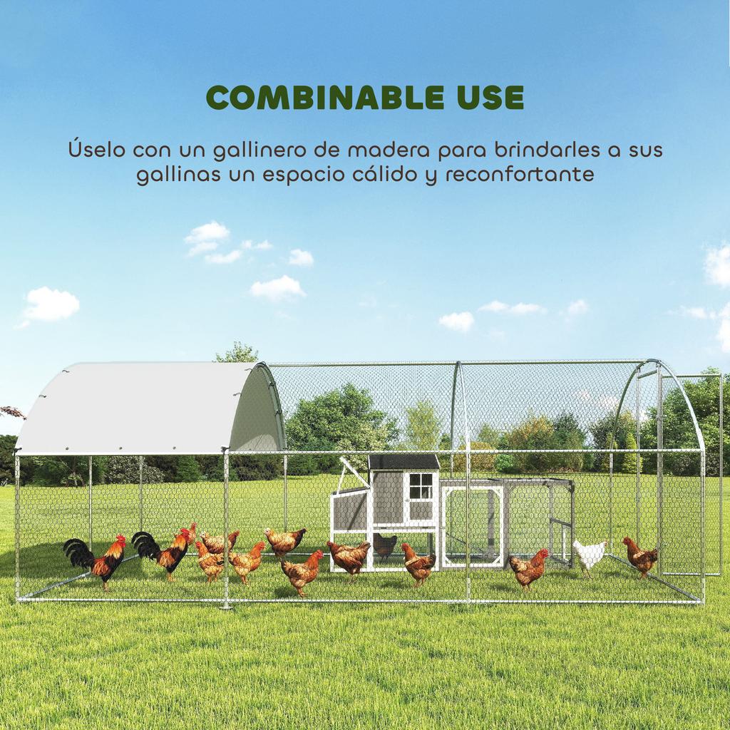 Outdoor Chicken Coop 2.8x5.1x1.9 M Oxford Fabric Cover Anti UV Waterproof Latches For 15 24 Chickens Silver