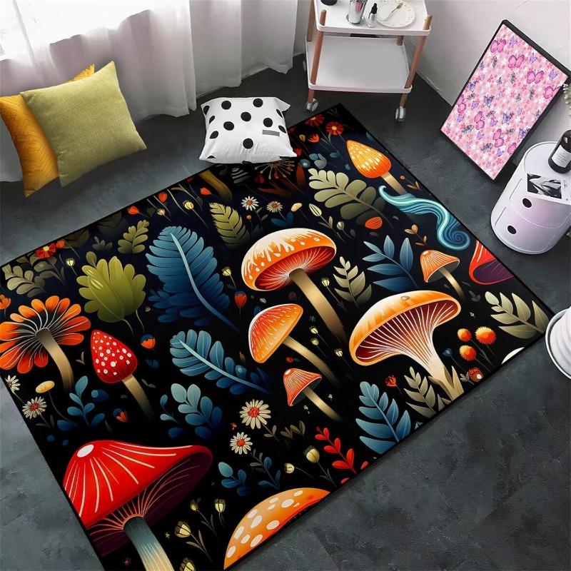 Colorful Mushroom Flower Print Carpet Water-absorbent Non-Slip Indoor Living Room Bedroom Decorative Floor Mat Home Decor Rug