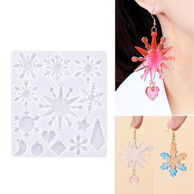 Stampo Orecchini di Natale Stampo in Silicone Resina Epossidica Fai da Te Ciondolo Fiocco di Neve Stampo per Orecchini Portachiavi Strumento per Gioielli in Resina Epossidica