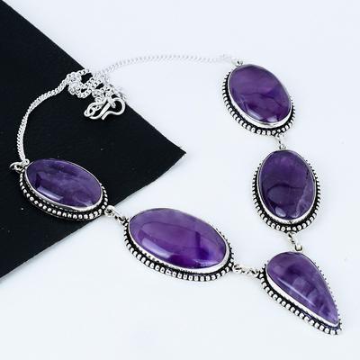 Colar de prata esterlina 925 feito à mão com pedra preciosa de ametista genuína, colar de pedra preciosa de prata, joias de pedra preciosa de ametista para mulheres, para presentes
