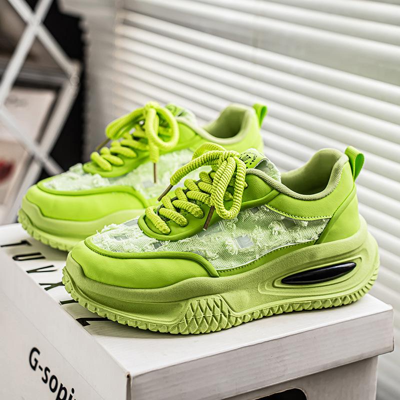 

Light luxury summer hollow mesh breathable thick-soled niche board shoes ugly cute tooling student outdoor leisure Korean version men s shoes 48 зелений