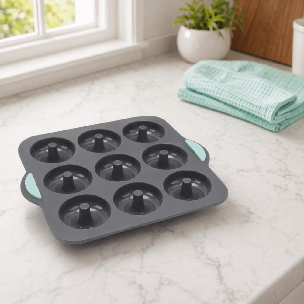 Non-Stick Surface Silicone Donut Pan 9-Cavity Design Ring Cake Mold Baking Tray  Oven Baking