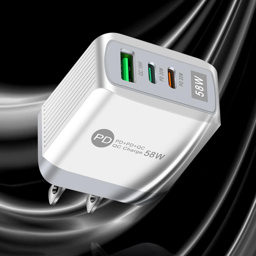 Luminous 58W Fast Charger: Dual Fast Charge 2PD + QC3.0 USB for Mobile Phones, Certified PD Charger