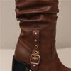 Women's High-heeled Boots Autumn and Winter Thick-heeled Large-size Casual Boots Roman Medium Boots