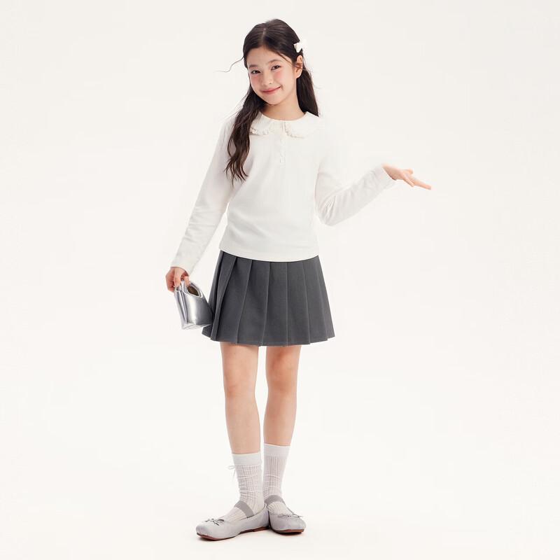 Desa Girls' Solid Color Lapel Long Sleeve T-Shirt