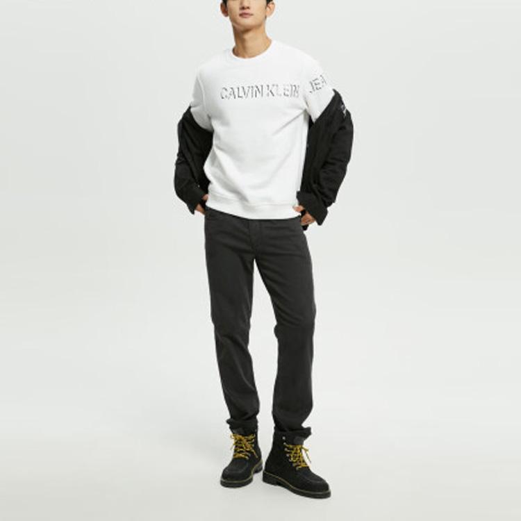 Calvin Klein Casual Crew Neck Simple Color Block Letter Pullover Sweatshirt Men sweatshirt White ZM02084-YAF