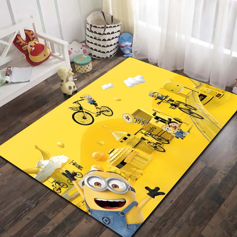 Minions Cartoon Printed Flannel Area Rug Non Slip Washable Floor Mat Kids Bedroom Living Room Sofa Decor Indoor Entrance Gift