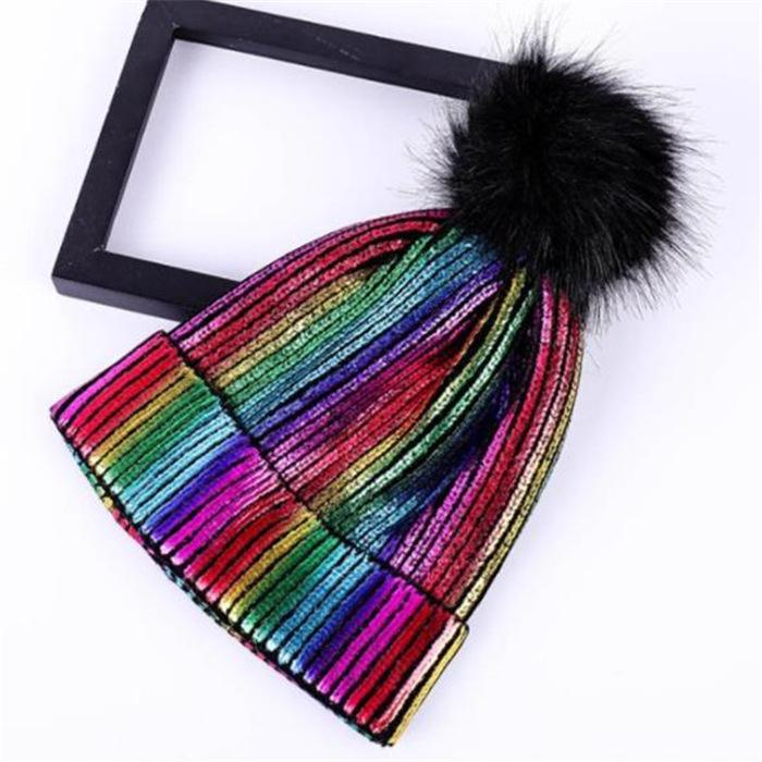 2025 Autumn Winter Metal Colour Coating Holographic Knitted Hat Men Women Harajuku Hip Hop Warm Skull Cap Beanie