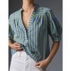 Fashion Loose Striped Lantern Short Sleeve Summer Shirt Women Loose Casual Simple Blouse Office Ladies Elegant Basic Streetwear Women's Clothing