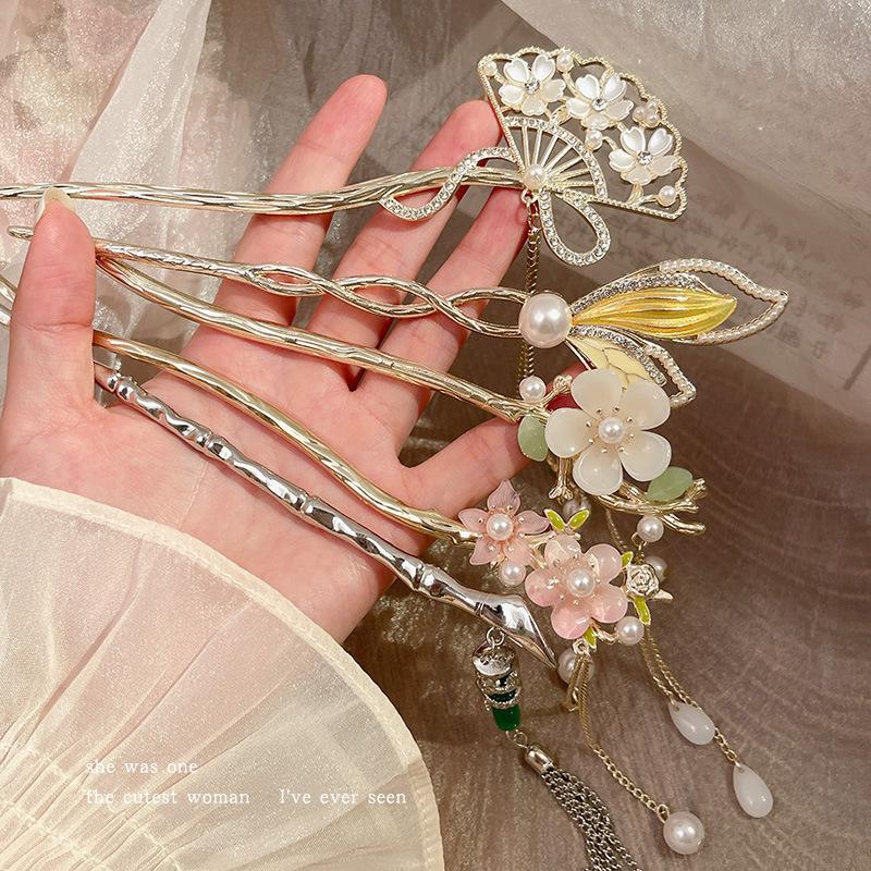 1Pc New Chinese Tassel Flower Hairpin Chinese High-end Female Antique Pan Head Hairpin Hairpin Hanfu Cheongsam Hair Accessories
