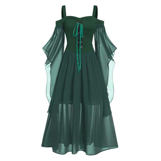 Halloween Maxi Dress Women Renaissance Vintage Off Shoulder Chiffon Long Dress Square Neck A-line Silhouette Strappy Costume for Festive Occasions