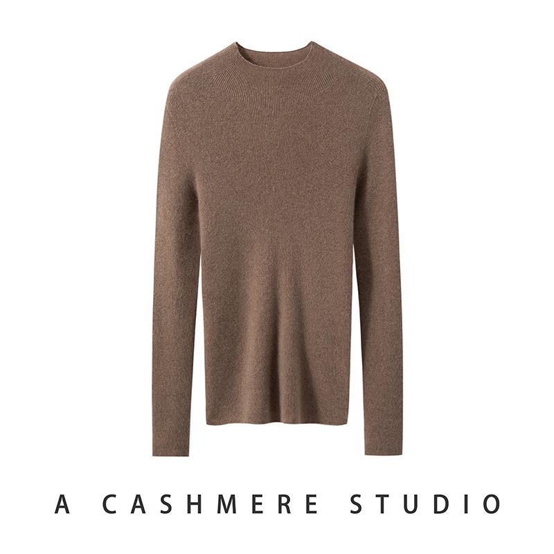 Women's Striped Slim-Fit Cashmere Knit Half-High Neck Top for Fall/Winter