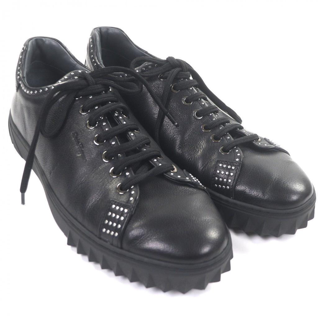 Excellent Salvatore Ferragamo Low Cut Sneakers Black Leather Mens 9 Used