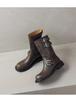 Women's Retro Martin Boots, Round Toe, Autumn/Winter, Metal Accent, Ankle-Length, Cowboy Style, Thick Sole.