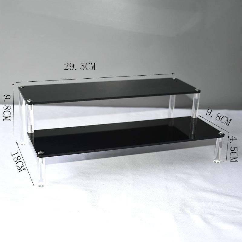 Black Acrylic Multi-Layer Display Stand for Model Figures, Bracelets, and Jewelry Storage.