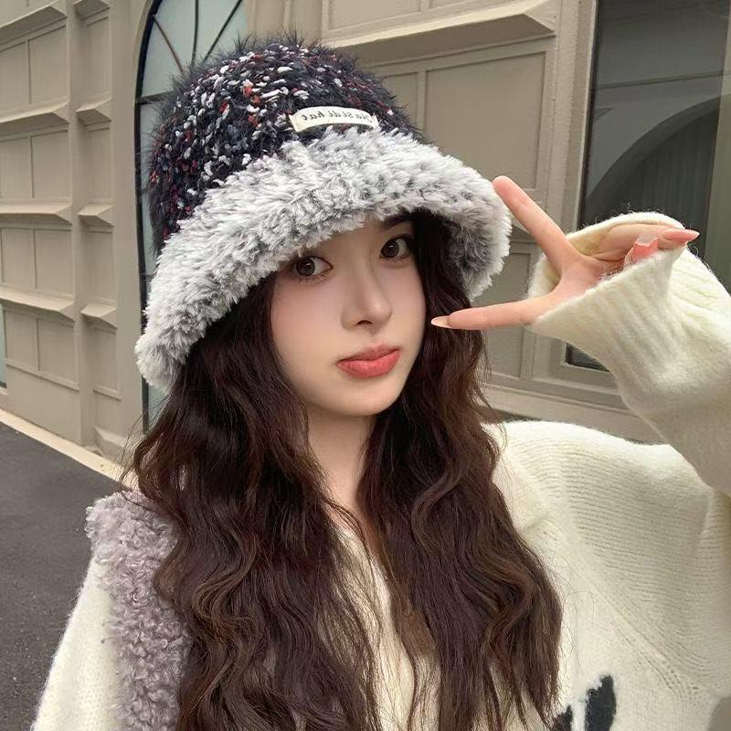 Women's Fashionable Colorblock Fisherman Bucket Hat - Warm, Thickened, Slimming, Versatile for Autumn and Winter