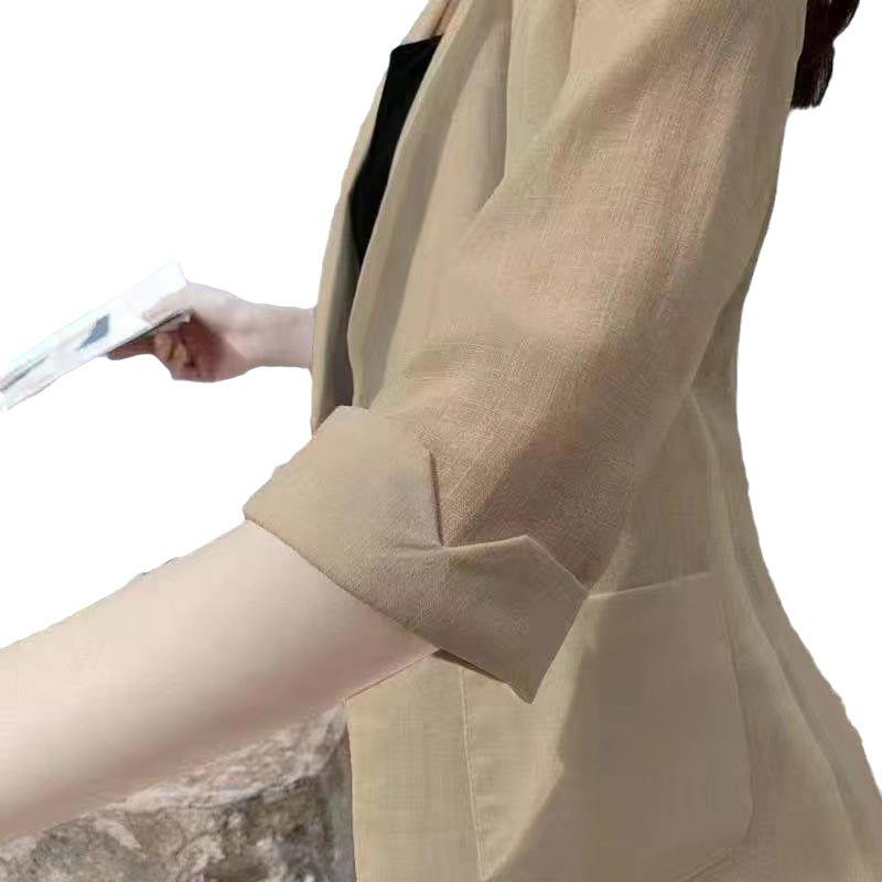 Women's Cotton Linen Blazer - Spring/Summer 2025 British Style, Casual Sun Protection Jacket