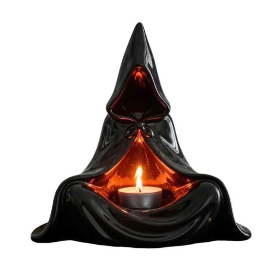 Mystic Wizard Candle Holder Halloween Hooded Cloak Tealight Holder Gothic Candlestick Ornament for Home Tabletop Decor