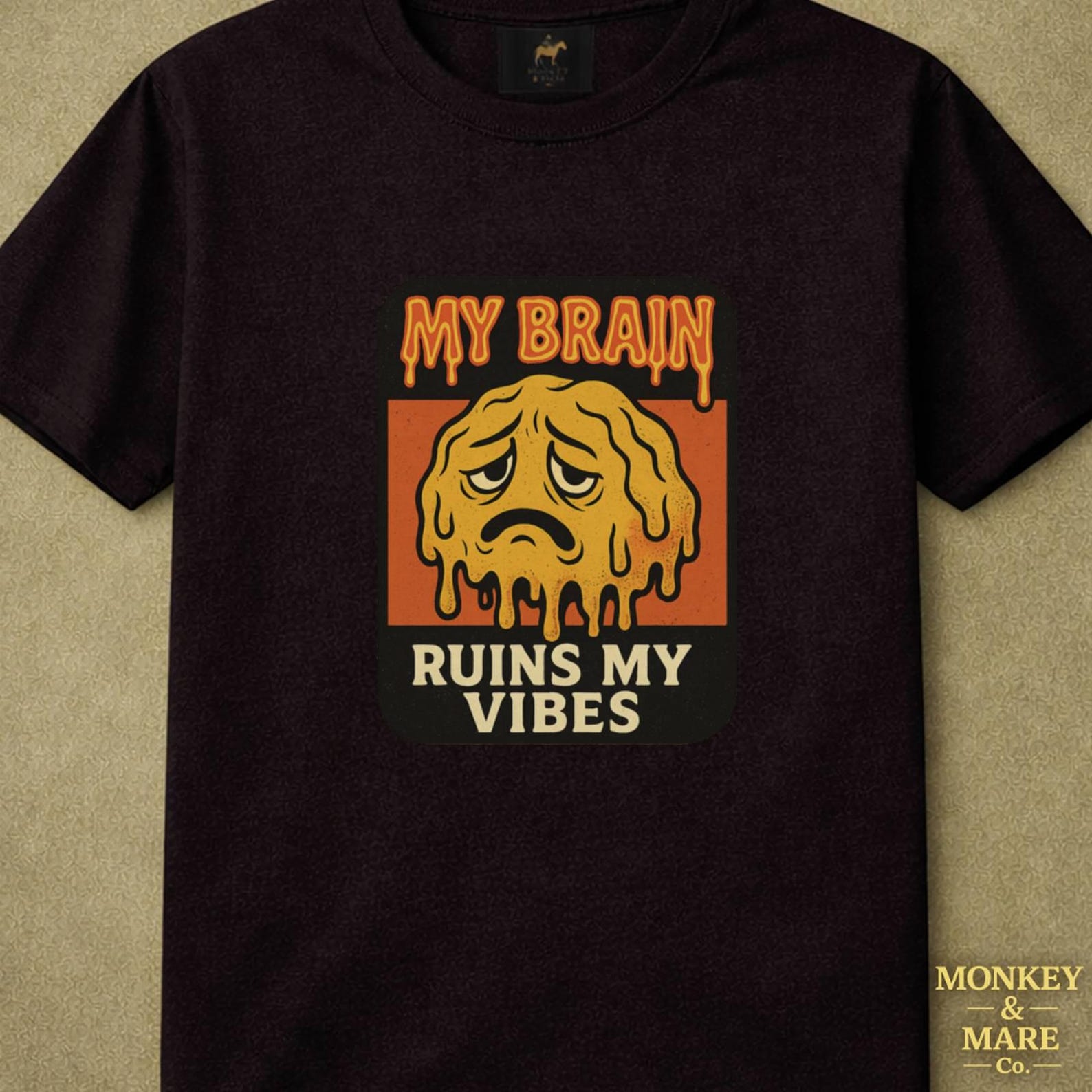 Melting Anxiety Blob Shirt, My Brain Ruins My Vibes, Relatable Overthinking Humor Tee 2XL