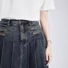2025 Summer Retro Pleated Denim Midi Skirt for Women - High Waist, Slimming A-Line with Zipper